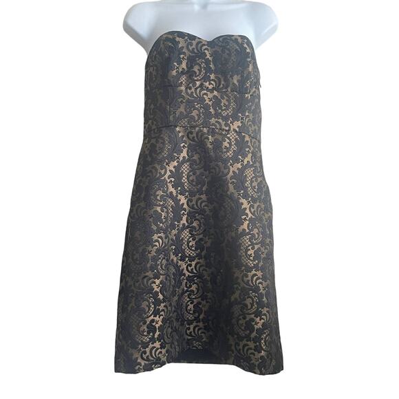 Ann Taylor LOFT Strapless Black Gold Brocade Mini Dress 4 Formal Whimsy‎ Fairy - Picture 1 of 15